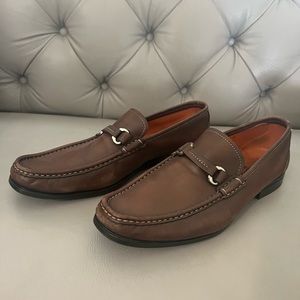 Brown Santoni Italian leather handmade shoes with leather strap  Size:13